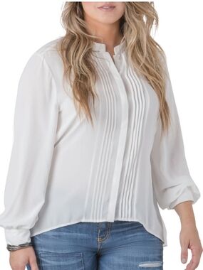 Standards & Practices Trisha Tuxedo Front Chiffon Blouse In Ivory/White Size 3X